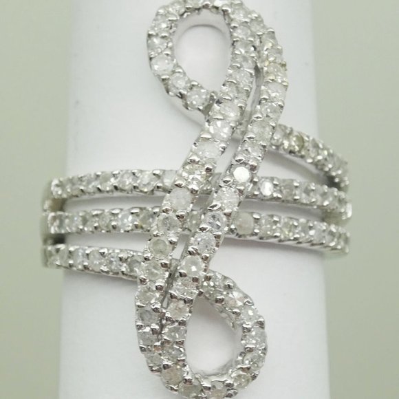 1.00ct tw Natural Diamond Swirl Ring 14k White Gold, Size 7.5